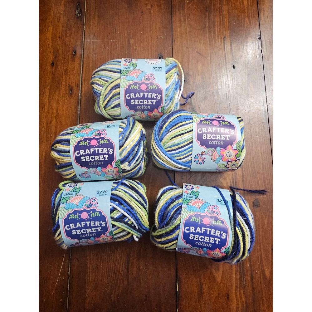 Crafter's Secret‎ Cotton Yarn Happy Day 110 Blue Green Yellow Lot of 5 Skeins